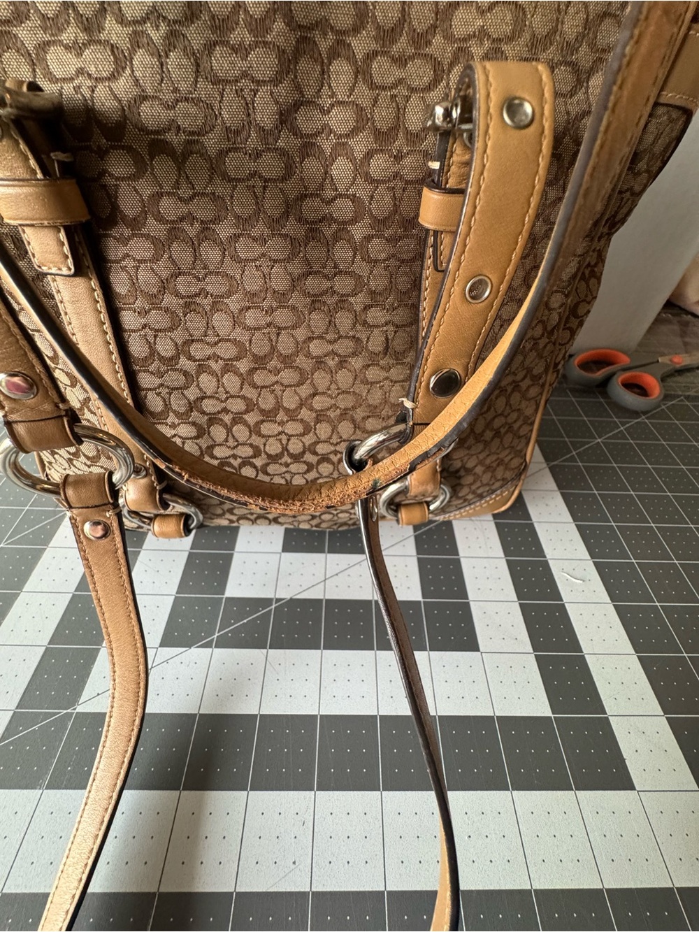 Coach Brown Signature Canvas Tote with Tan Leather Trim - Picture 6 of 16